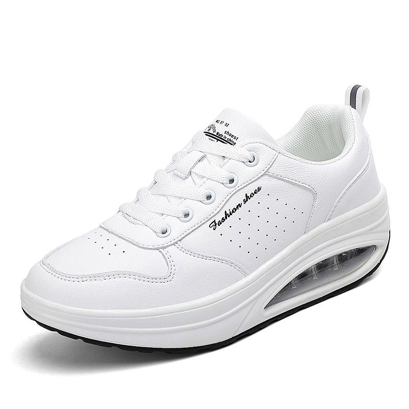 Fashion Women Fashion Sneakers Air Cushion Sports Shoes Pu Leather Blue Shoes White  Outdoor Walking Jogging Shoes Female Trainers