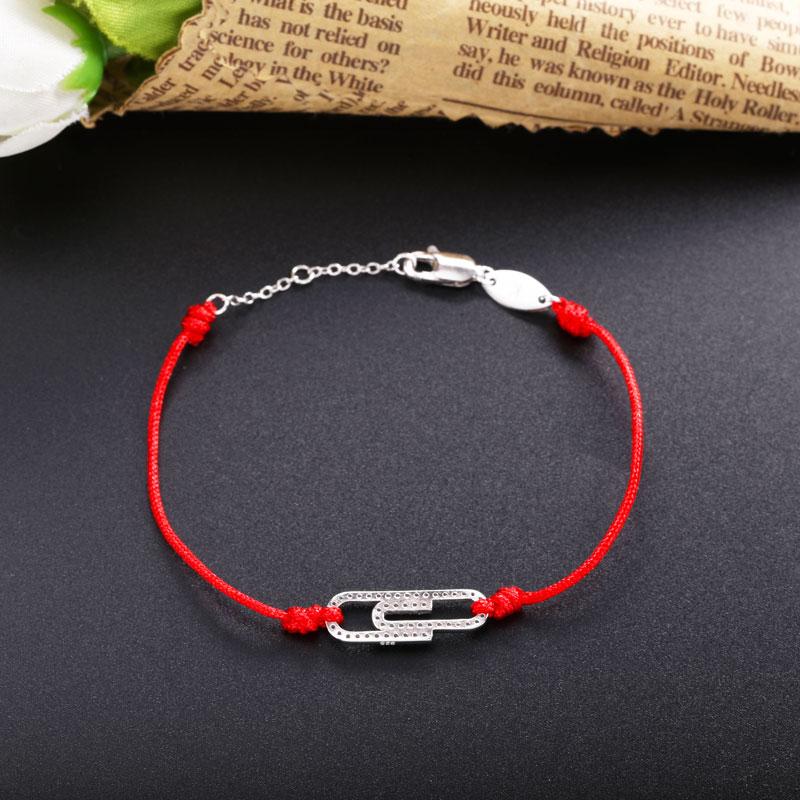 Moonmory 925 Sterlingsilber Büroklammer Rotes Seil Armband Für Frauen Glänzender Kristall Handgelenksband Europäischer Schmuck Weihnachtsgeschenk