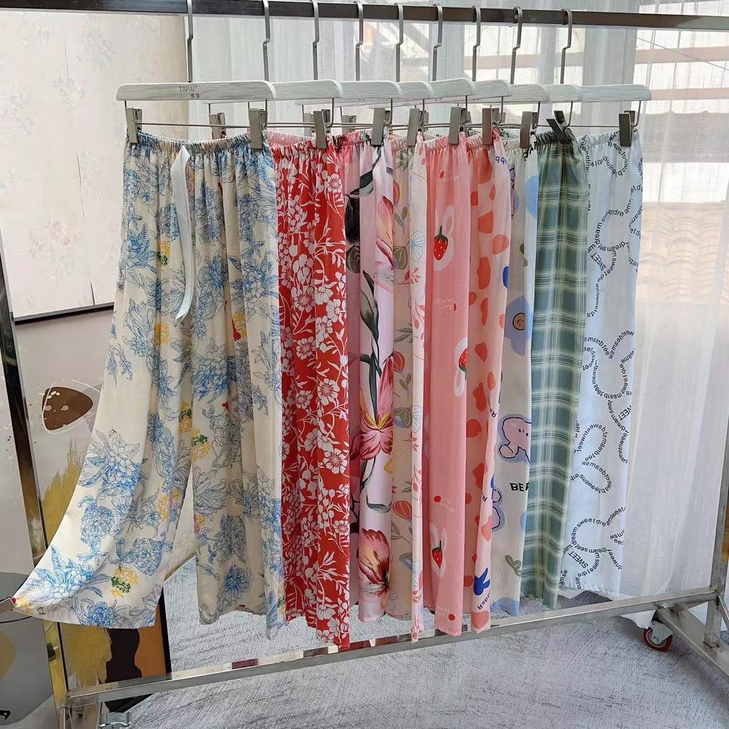 Summer Thin Cotton Rayon Ultra-Light Puff Wide Leg Ankle Pants for Women  Home Pants Plus Size Artificial Cotton Pants