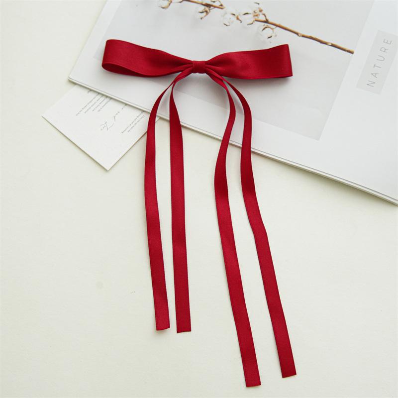 New Elegant Satin Long Tassel Ribbon Clips Women Vintage Simple Bow Hairpins Barrettes Korean Fashion Hair Accessories Gift
