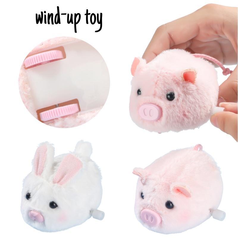 Cute Plush Wind-up Animal Toy Running Piggy Bunny Doll For Kids Plastic Material Visual And Hand-eye Coordination Development Interactive Play