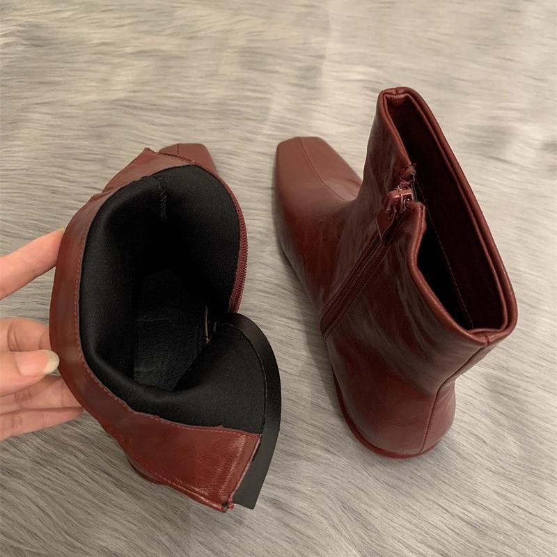 Fashion SUOJIALUN 2025 New Brand Women Ankle Boots Fashion Square Toe Back Zipper Ladies Elegant Short Boots Square Low Heel Shoes