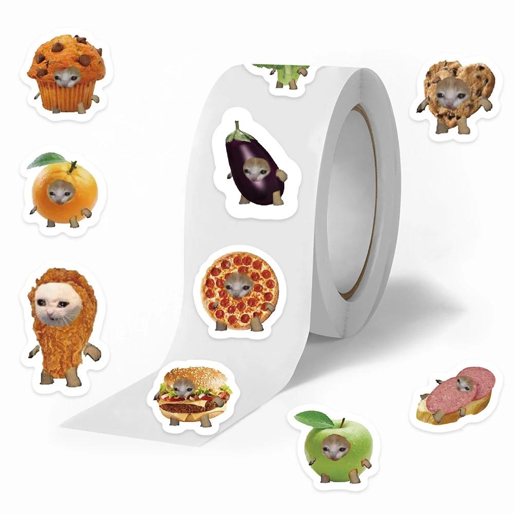 

500pcs Cute Food Cat Cartoon Sealing Stickers DIY PVC Decals for Laptop Decoration Creative Reward Gift Toys