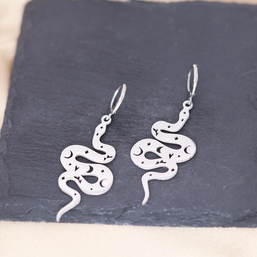 Kinitial Stainless Steel Death Moth Sun Moon Snake Mushroom Cactus Hamsa Hand Horse Earrings For Women Trendy Piercing Jewelry