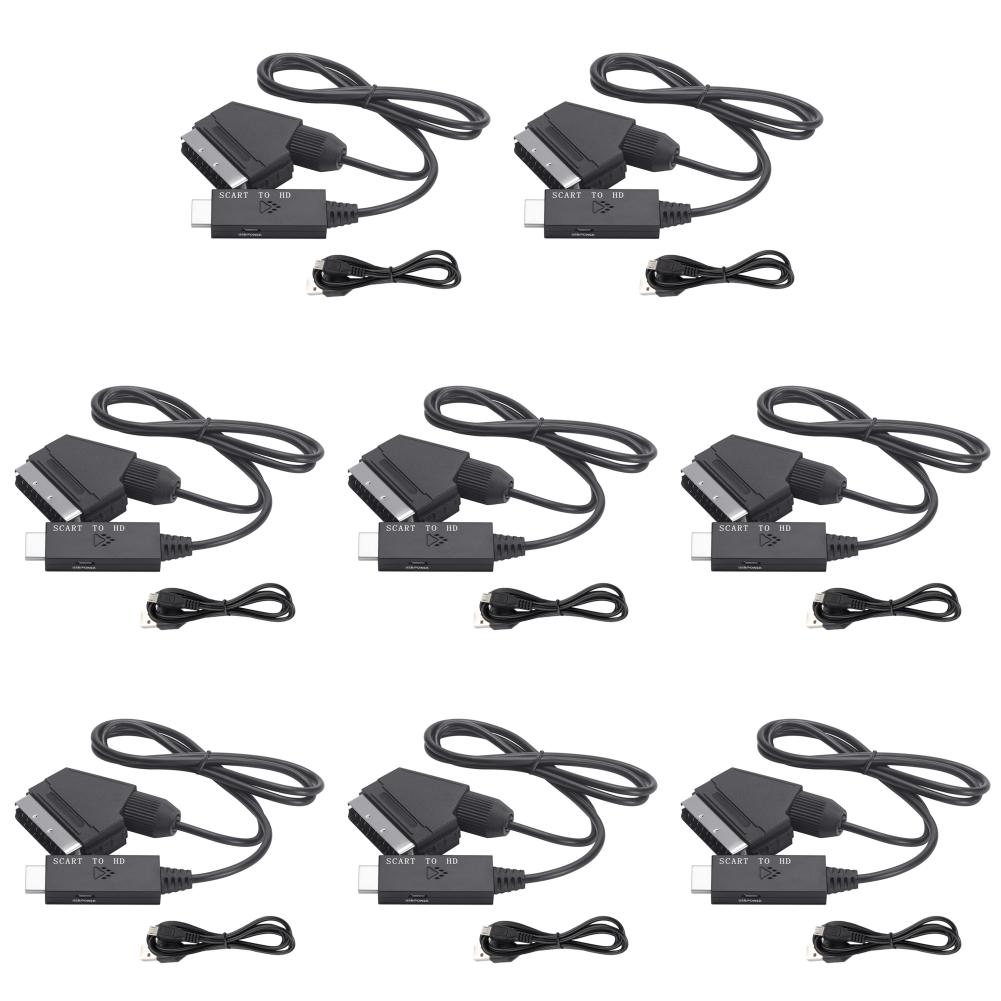 1-10pcs 1080P Scart to HDMI-compatible Video Audio Converter Adapter Male to Female 1M SCART to HDMI DC5V USB Cable for HDTV DVD