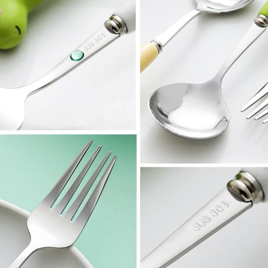 Scratch Resistant Anti-rust Toddler Utensil Stainless Steel Cartoon Dinosaur Children Fork Spoon