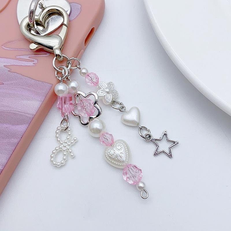 

Pearl Bow Phone Pendant Sweet Love Flowers Key Chain Earphone Case Hanging Rope Backpack Charms Bag Decor Accessories