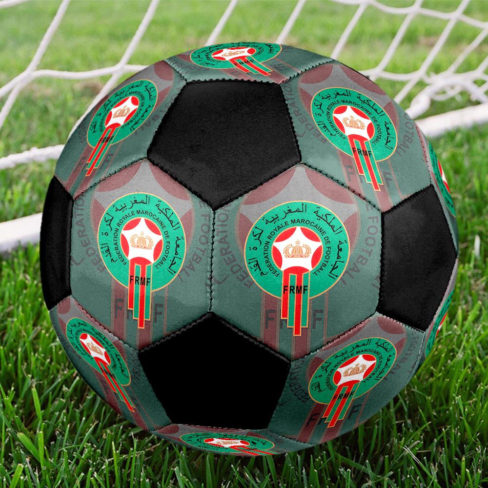 Morocco National Football Logo Size 5 Soccer Ball, Machine-Stitched PVC, Durable & High Bounce, All Ages Fit, Fan Merchandise, Matches & Outdoor Use.