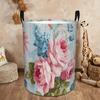 1 Round Laundry Basket with a Blue Rose Design, Made of Polyester. Ideal for Storing Dirty Clothes In the Bathroom, Bedroom, Living Room, or Dormitory