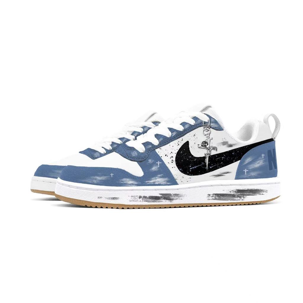 Nike Court Borough Cerulean Edge Abrasion Resistant Lightweight Wear Resistant And Lightweight Low Top Skateboard Shoes 844881-100(Team93--SBOX )