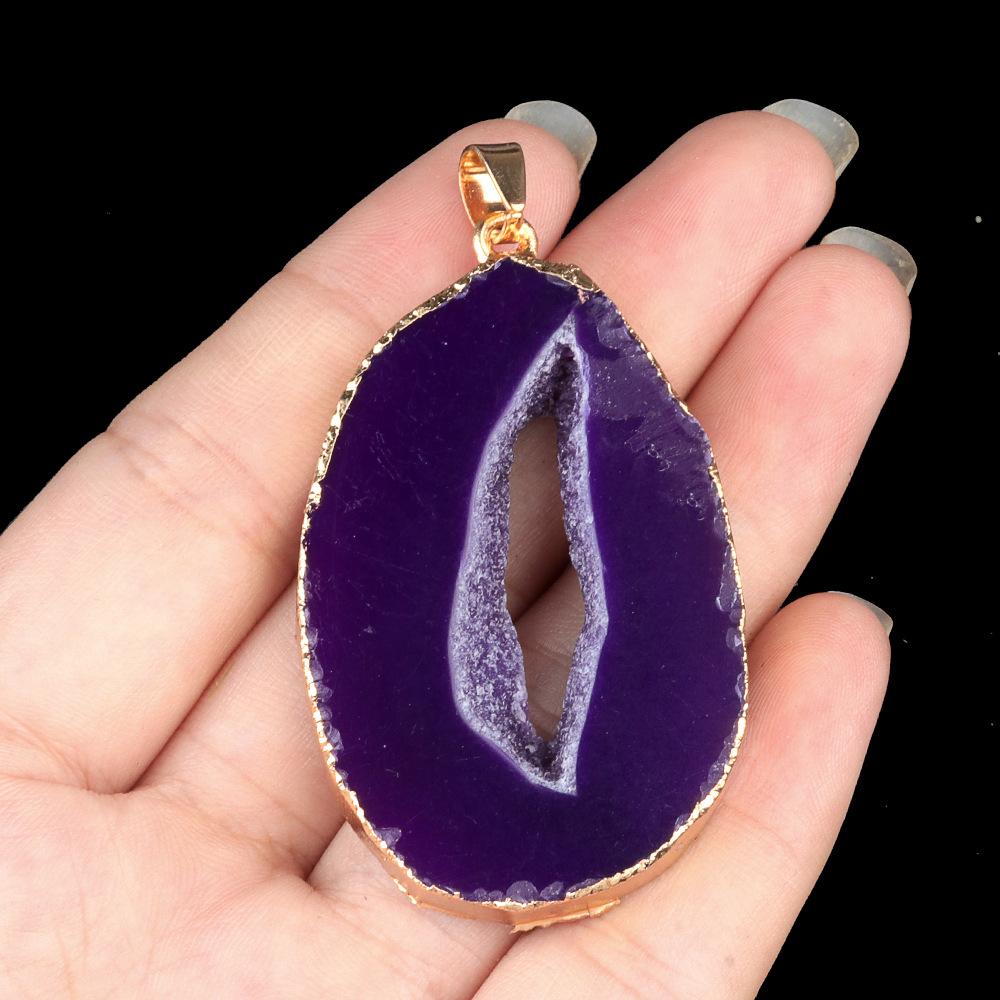 Natural Stones Agate Crystal Pendant Gold Plated Gemstone Druzy Necklace Pendants for Women Fashion Jewelry