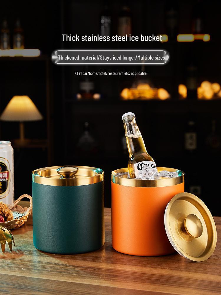 3L Stainless Steel Double-Layer Insulated Ice Bucket & Creative Beer/Wine Barrel Lunch Box