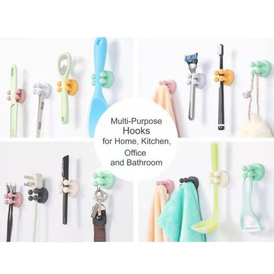 Sticky Hook No Punch with Four-Claw Design Hook Silicone Soft Claw Mold-Free Adhesive Hook for Bathroom And Desktop