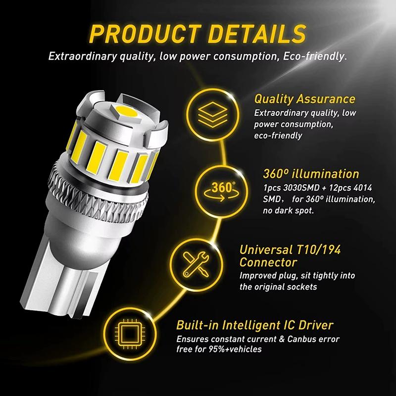 2Pcs 194 158 168 Led Bulbs Lights Canbus 6500K White T10 W5W Led Bulb 2825 For Car Interior Light Trunk Side Marker Lamp