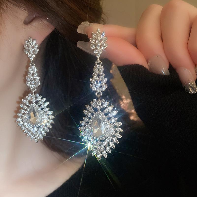 European and American Luxury Irregular Silver Needle Earrings with Rhinestone Inlay