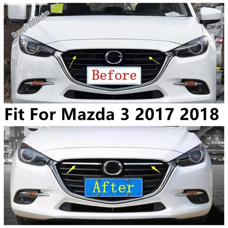 Car Front Hood Grille Grills Strip Decoration Cover Trims Fit For Mazda 3 2017 2018 ABS Chrome Accessories Exterior Refit Kit