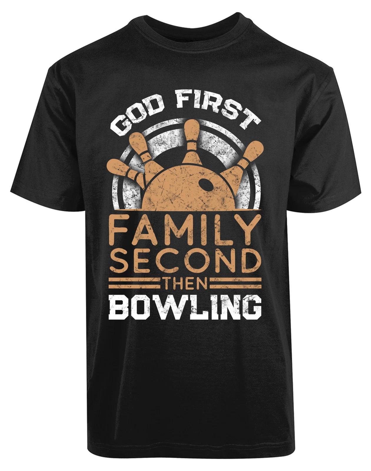 God First Family Second Then Bowling New Mens Shirt Funny Cool Humor Printed Tee M