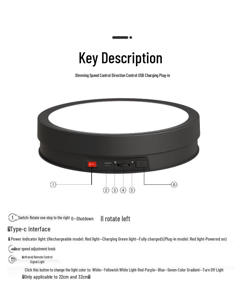 Color-Changing Rotating Display Stand with Remote Control for Live Streaming and E-commerce Shooting