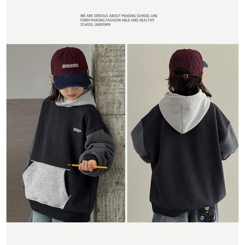 Boy Fleece Lined Hooded Sweatshirt Kids Winter Warm Top