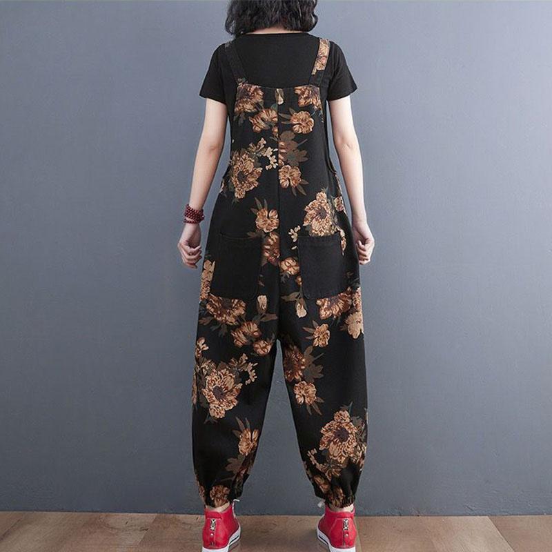 Women's Nine Split Jeans Overalls Casual Female Print Jumpsuit Loose Bloomers Oversized Rompers Suspenders Fashion