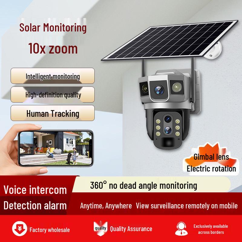 360° Solar Wireless Camera with 10x Zoom & Three-Screen Monitoring for Day/Night Full-Color Outdoor Use