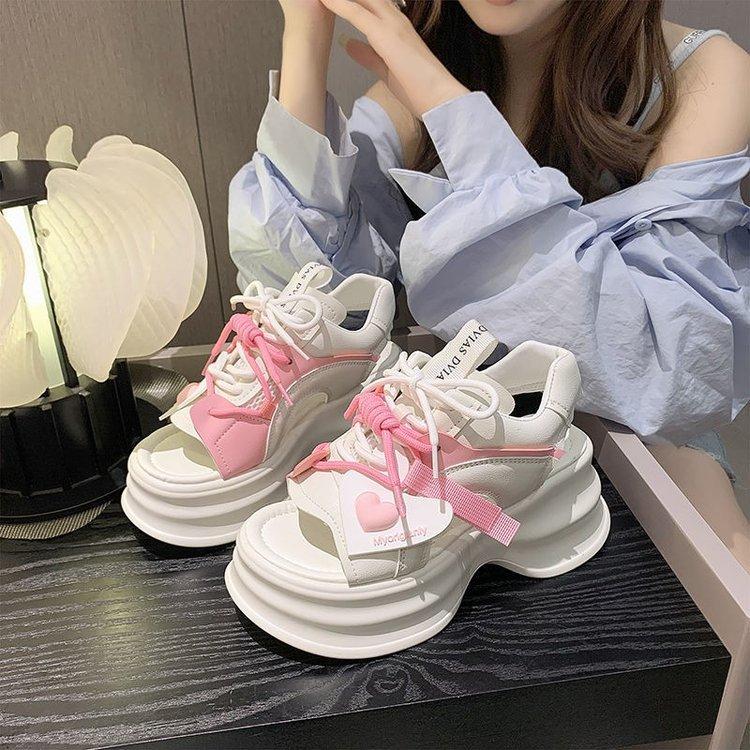 Color Matching Thick-soled Muffin Sandals Women's 2025 New Versatile Heightening Love Sports Roman Sandals European Trend