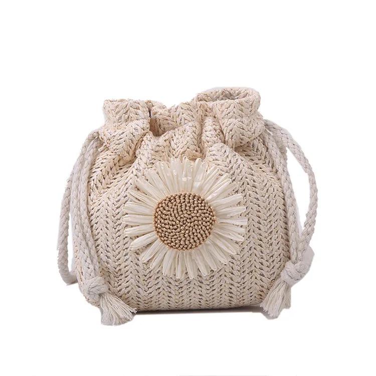Mori Woven Women's Bucket Bag New  Summer Straw Cross Bag Korean Version Cute Shoulder Messenger Bag