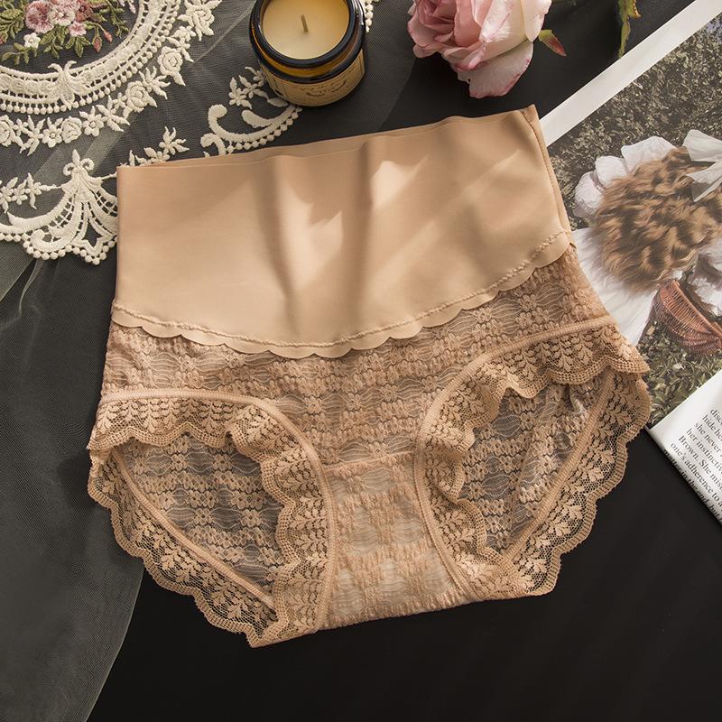 Ice Silk High Waist Compression Underwear for Women Sexy Lace Seamless Lifting Buttocks Breathable Summer Triangle Panties