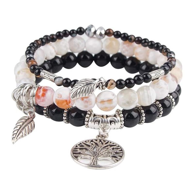 Handmade Bohemian Turquoise Beaded Bracelet With Tree Of Life Feather Charm Women Men Jewelry