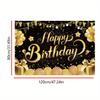 Of Elegant Happy Birthday Anniversary Banner, Hard-wearing Polyester, Gold & Black Theme with Balloons, Stars, Champagne Motif, Perfect for Party,