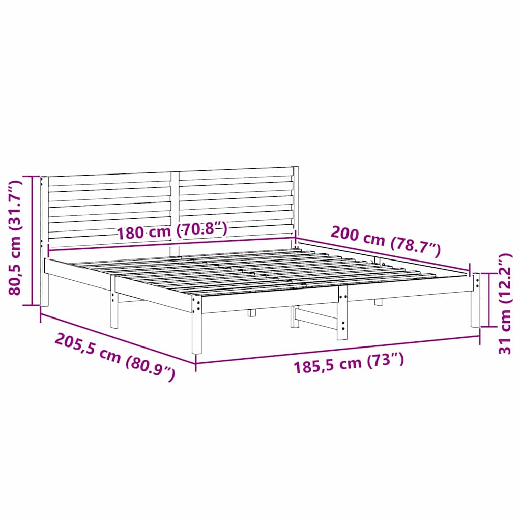 White Bed Frame with Headboard 180 x 200 cm Solid Pine Wood