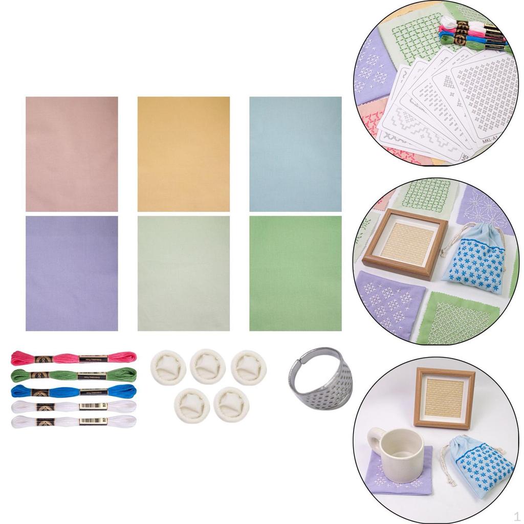 Sashiko DIY Kit Sewing Set Thread Xmas Tree Embroidery Water Soluble Template for Traditional