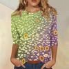 Women Casual Floral Print Round Neck Three Quarter Sleeve Top Lightweight Comfortable Fit Stylish Design Suitable for Everyday Wear