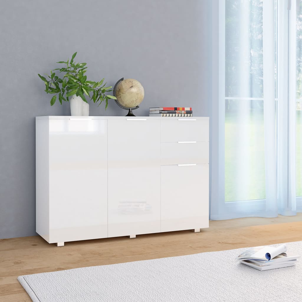 Sideboard High Gloss White 107 X 35 X 80.5 Cm