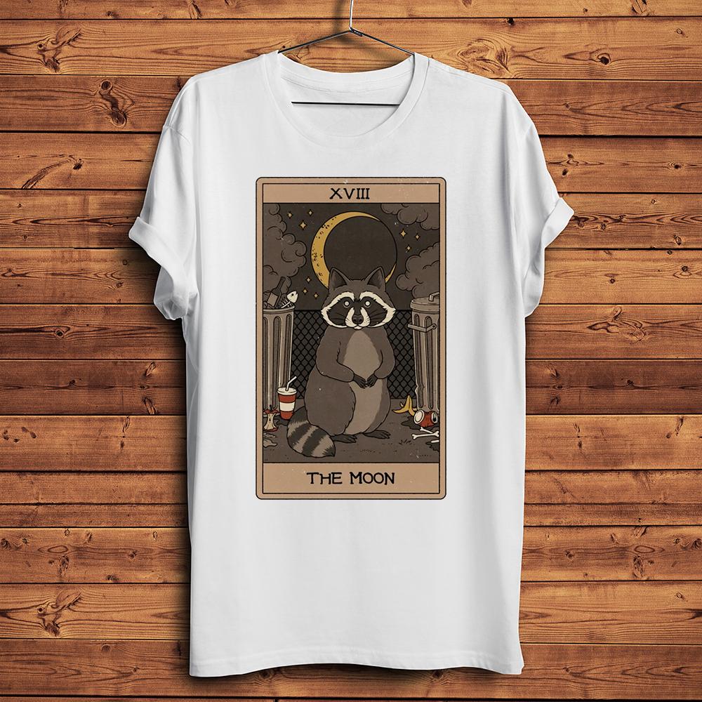 

sun moon devil Raccoon Tarot Funny T Shirt Unisex Homme White Casual Short sleeve Tshirt Unisex vintage Streetwear Tee nosticker S