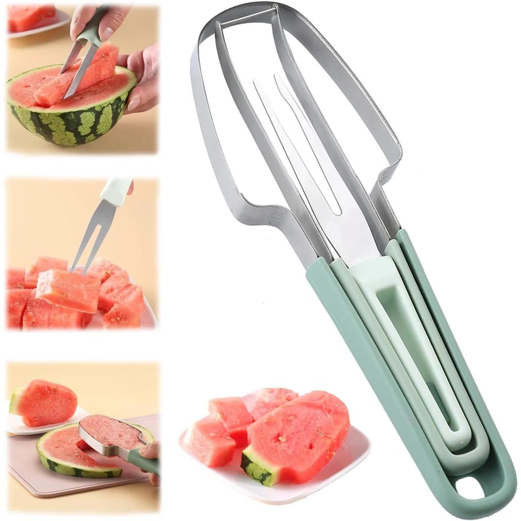 Watermelon Cutter Slicer Stainless Steel Watermelon Slicer Fork Cutter Tool Fruit Carving Tools Fruit Slicer Set Kitchen Gadgets