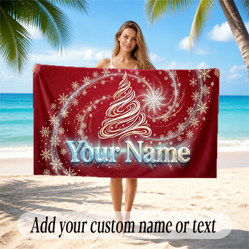 Christmas Theme Quick Dry Beach Towel Custom Name Text Print Large Sand Resistant Towel Beach Vacation