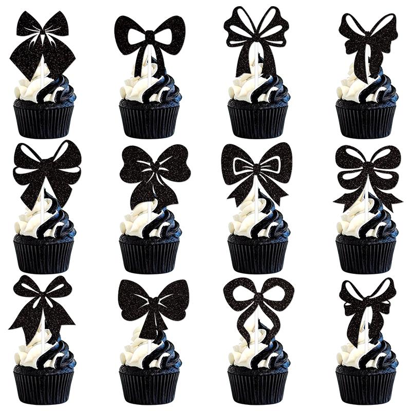

12Pcs Butterfly Knot Birthday Cake Top Decoration Cup Dessert Decoration Wedding Party Decoration