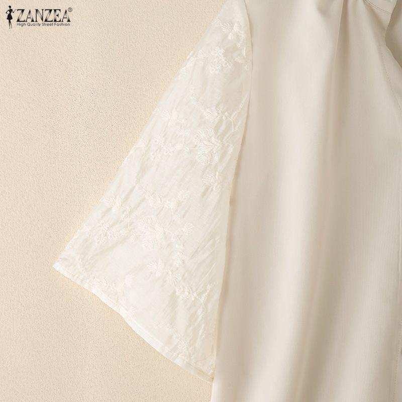 ZANZEA Women Casual V-Neck Splice Half Sleeve Loose Blouse