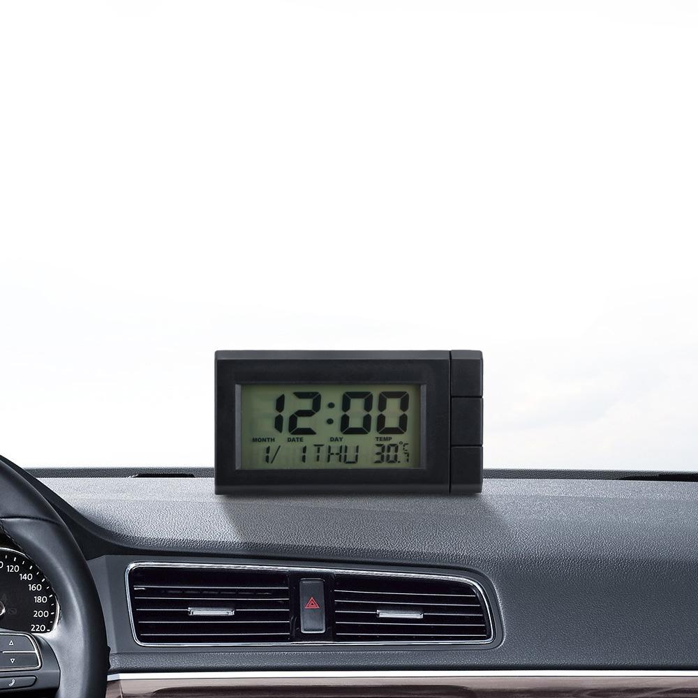 Car LCD Digital Display Clock Auto Watch Thermometer Car Ornaments Temperature Display Electronic Clock Self-Adhesive