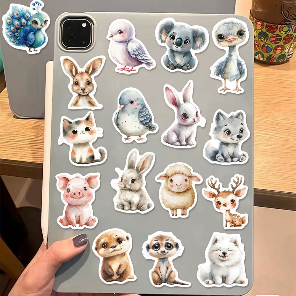 50PCS Cute Watercolor Diverse Animal Graffiti Stickers Cartoon DIY Skateboard Mobile Laptop Decoration Reward Stickers Toy