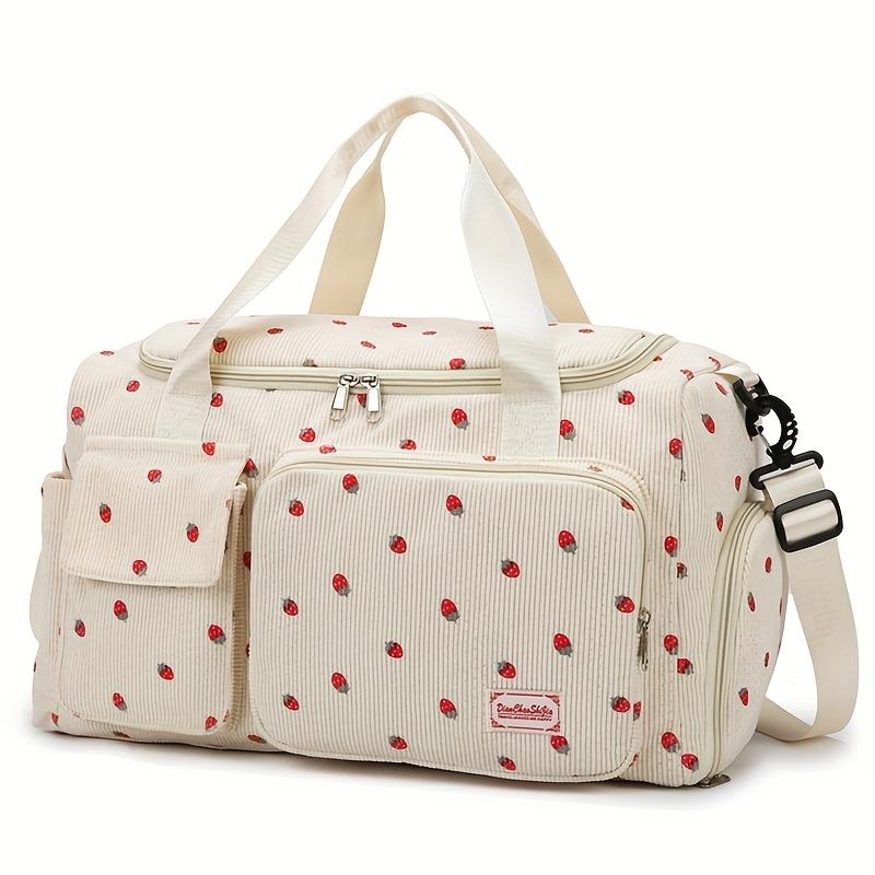 Borsa da viaggio capiente con stampa di fragole e scomparti multipli - Nylon resistente, casual, per palestra e viaggi, manici rinforzati e cerniere sicure