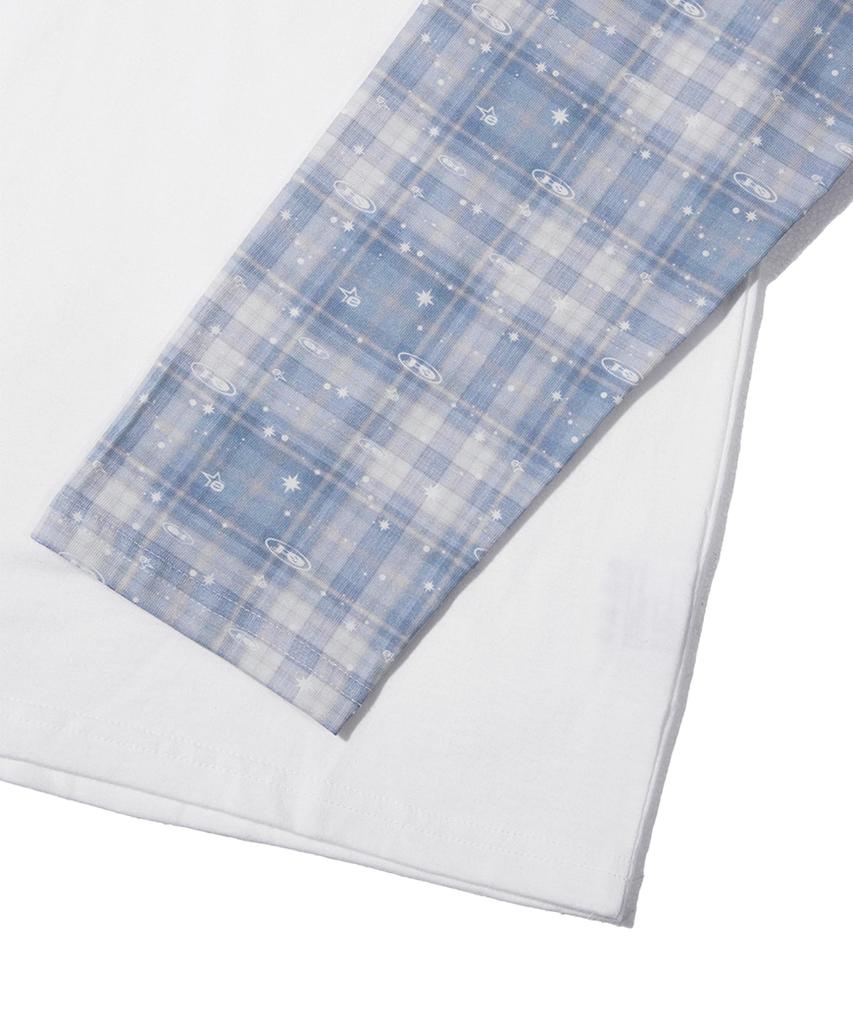 ESCAPEFROM Heart Logo Dot And Logo Play Check Full Print Long Sleeve Blue