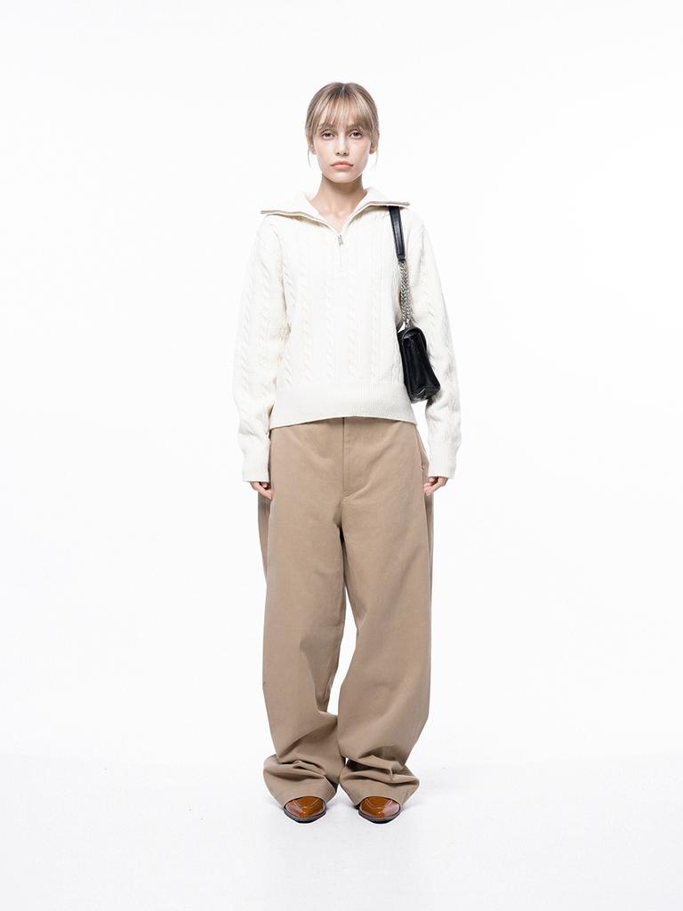 Chaenseseunoi Soft Cable Half Zip-Up Knit - Ivory /W243Tp01Iv