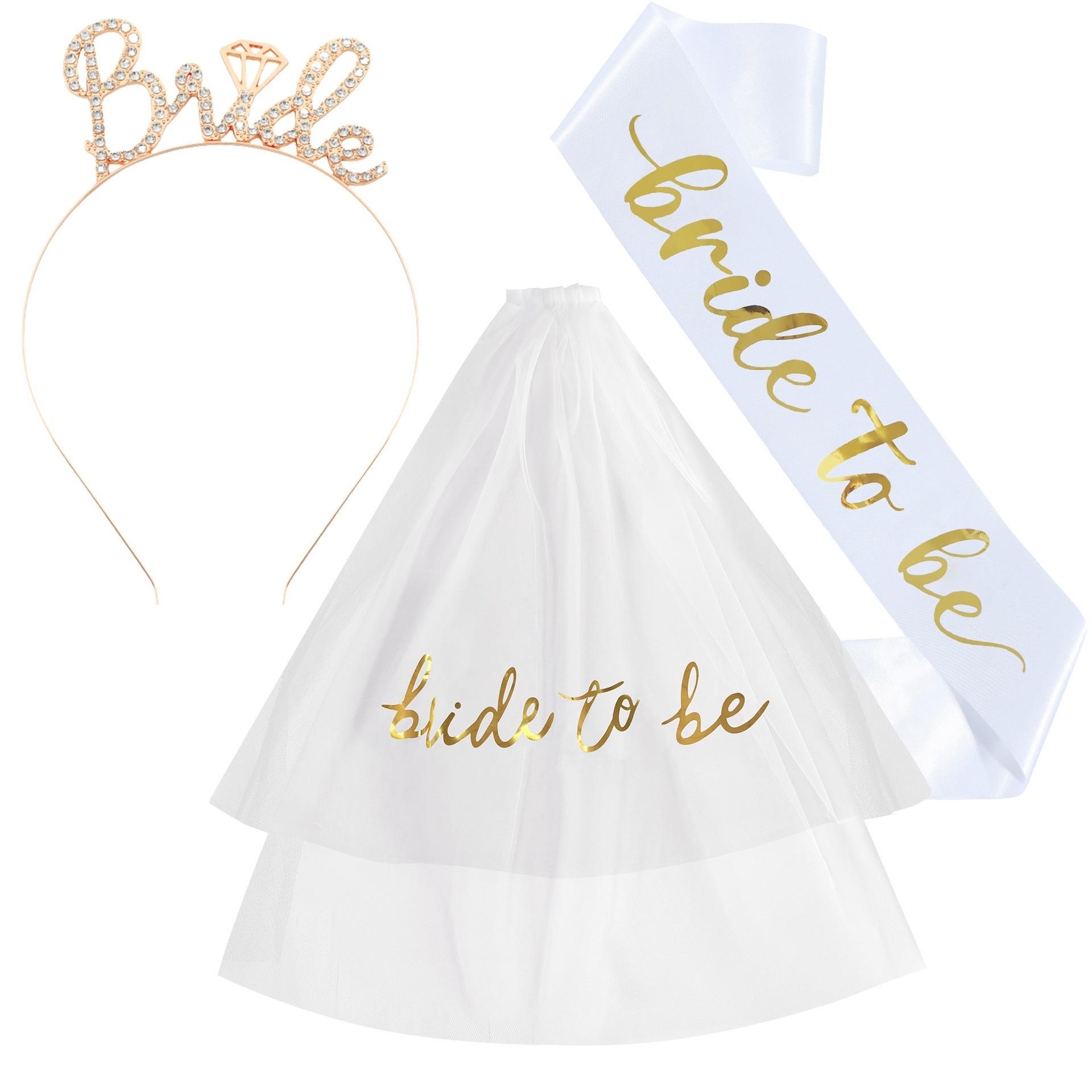 Cross-border Bridal Veil & Headband Set for Bachelorette Party Decor One Size