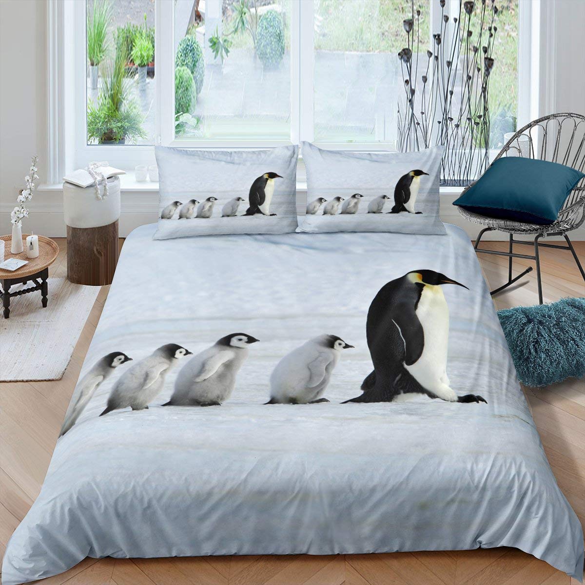 

Cover Set Antarctic Animals Bedding Set Kids Boys Girls Cartoon Style King Size Winter Theme Comforter Cover Penguin Duvet EU single(135x200cm)
