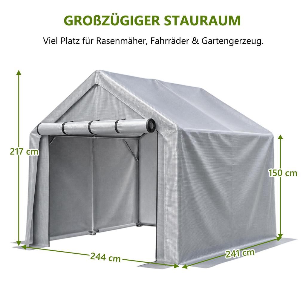 Grey Waterproof UV‑Resistant Portable Storage Shed, Galvanized Steel Frame Roll‑Up Zipper Garden Tent for Bikes Firewood Tools