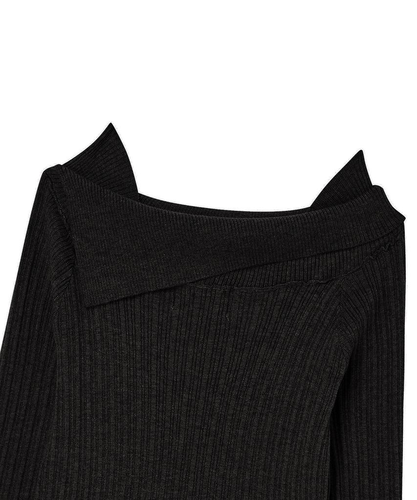 THE GREEN LAB Off-Shoulder Slim Ribbed Knit [Black]