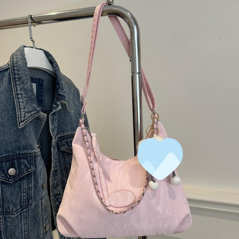 Casual Soft Large Capacity Tote Bag with Wide Strap Decorative Chain for Work Daily Shoulder Purse Use Commute Crossbody Bag