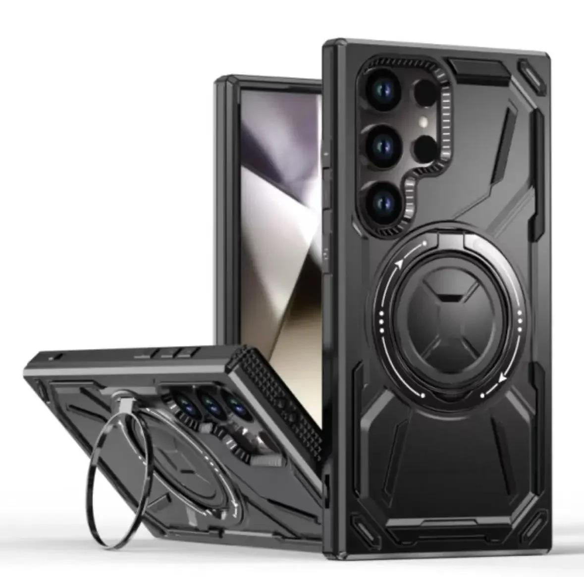 Schokbestendige Armor Case Voor Samsung Galaxy S25 S24 S23 S22 Ultra Plus FE Magsafe Draadloos Opladen roterende standaard Telefoonhoes For Galaxy S25 PLUS